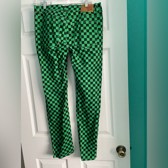 REVE Checkered Skinny Jeans Green and Black Men’s Pants size 34x30 - Picture 2 of 5